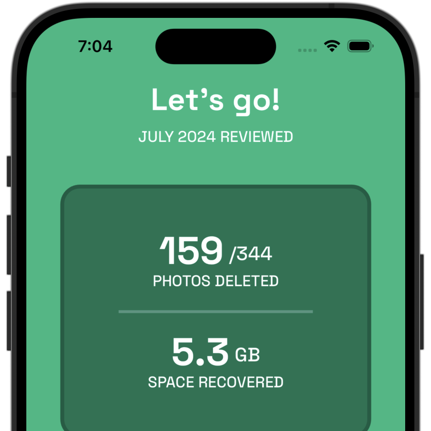 Screen showing the amount of storage space freed up by the app